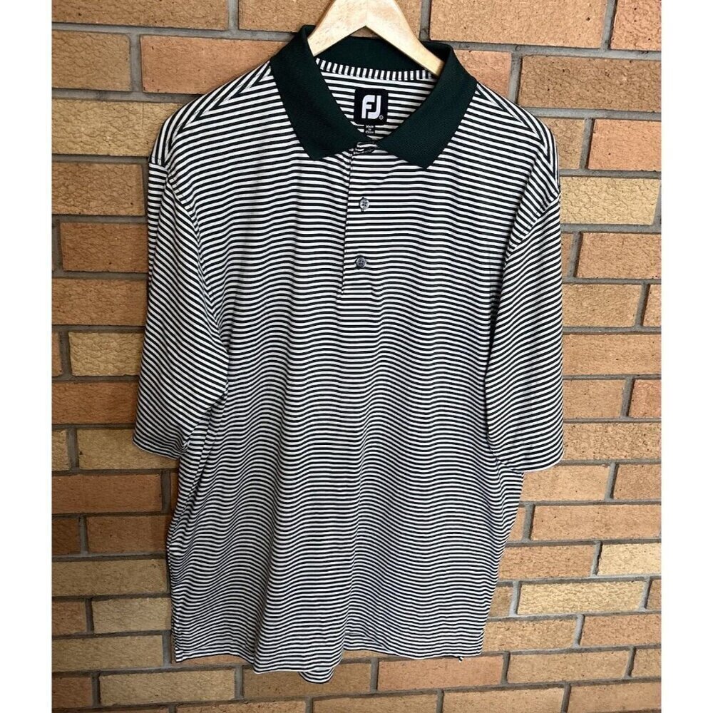 Footjoy Polo Shirt Men’s Size Large Adult Green & White Striped Golf Performance